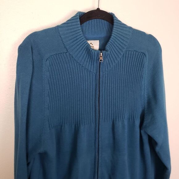 Women's Blue Knitted Cotton Long Tunic Zip Up Cold Weather Jacket Size XL - Picture 3 of 10